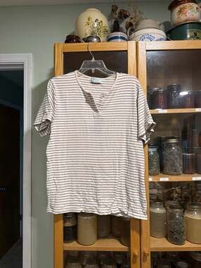 Jennifer Moore Women's Striped Short Sleeve Henley Top XL